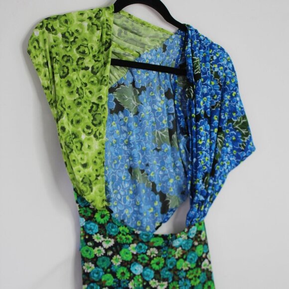 Zara Floral Midi Dress Stretch Asymmetrical Blue Green Print Blogger Fave SizeXS - Picture 10 of 16